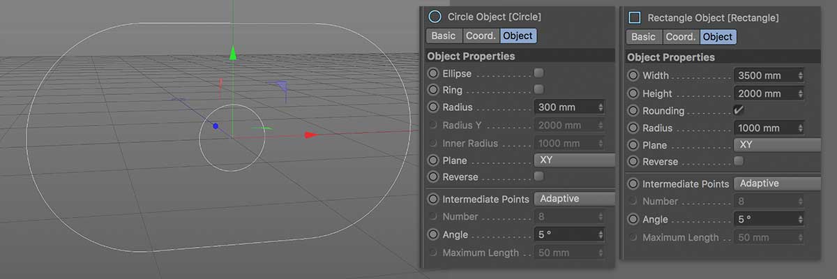 Screenshot showing spline shapes in Cinema 4d