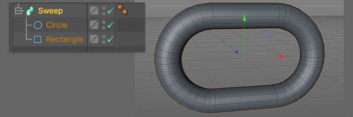 Screenshot showing path sweep in Cinema 4d